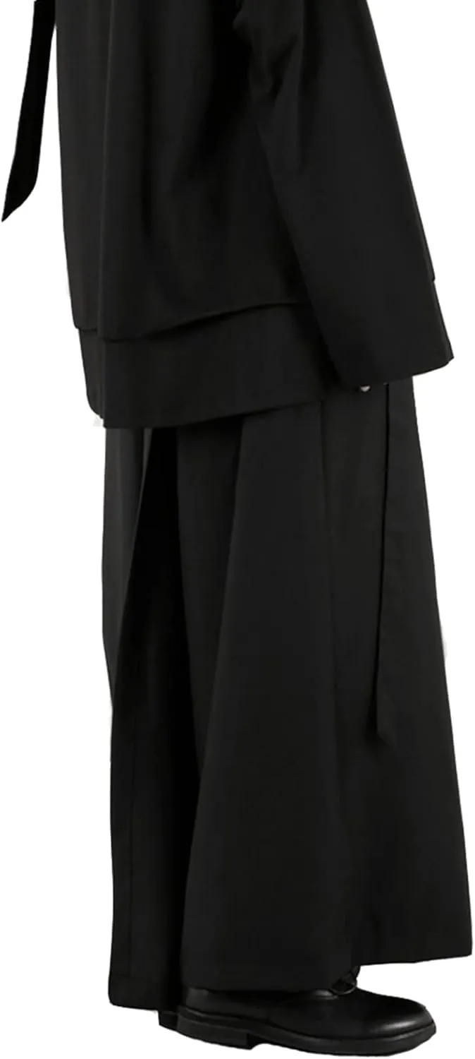 AITFINEISM Men's Casual Skirt Pants Loose Wide Leg Harem Pant Japanese Harajuku Kimono Trousers