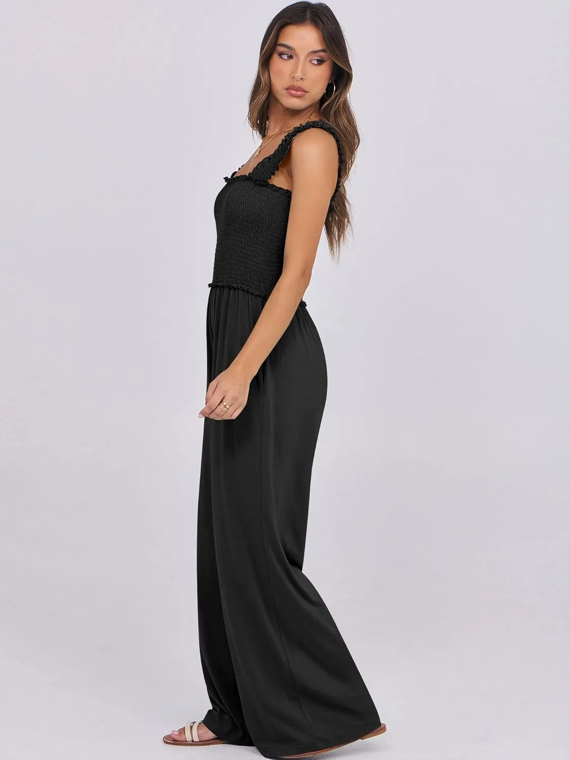ANRABESS Womens Casual Summer Jumpsuits Smocked Sleeveless Wide Leg Long Romper Jumpers 2025 Beach Vacation Outfits