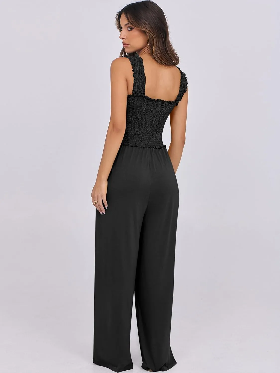 ANRABESS Womens Casual Summer Jumpsuits Smocked Sleeveless Wide Leg Long Romper Jumpers 2025 Beach Vacation Outfits