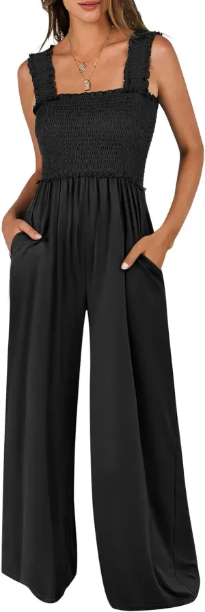 ANRABESS Womens Casual Summer Jumpsuits Smocked Sleeveless Wide Leg Long Romper Jumpers 2025 Beach Vacation Outfits