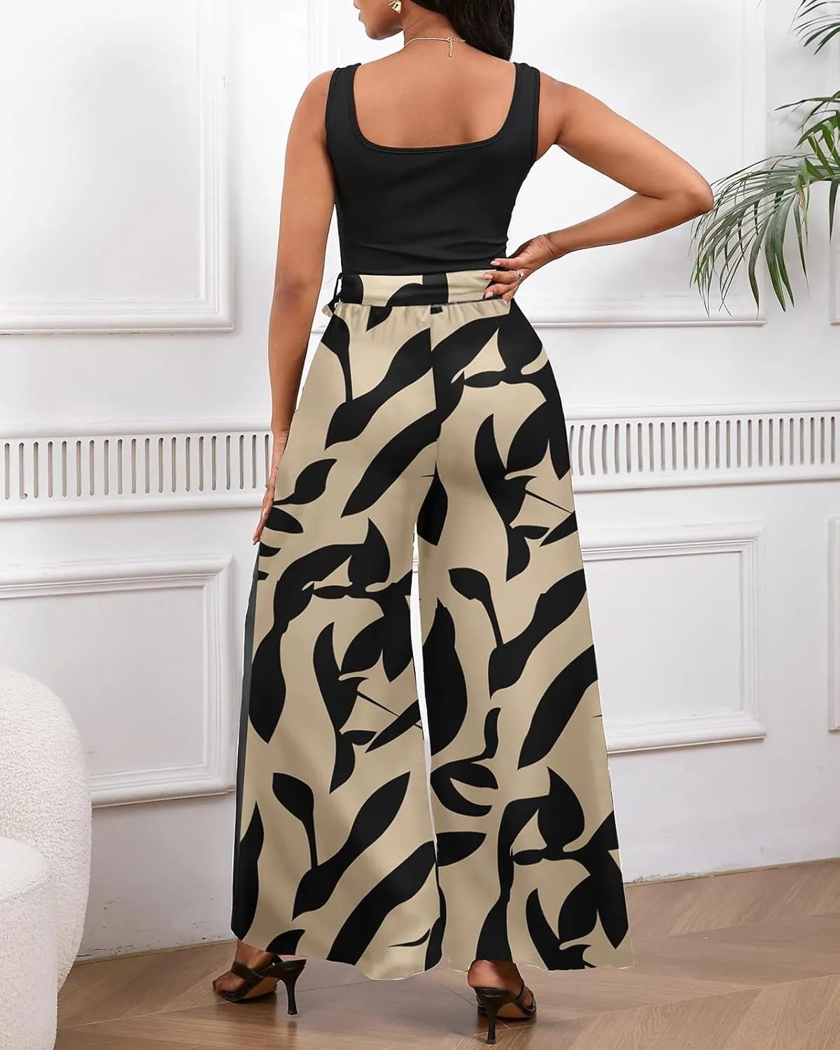 Bdwinz Women Casual Loose Summer Jumpsuit One Piece Print Outfits Sleeveless Wide Leg Pants