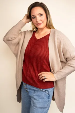 Be Clever Sweater Weather Knit Pocket Cardigan, Beige