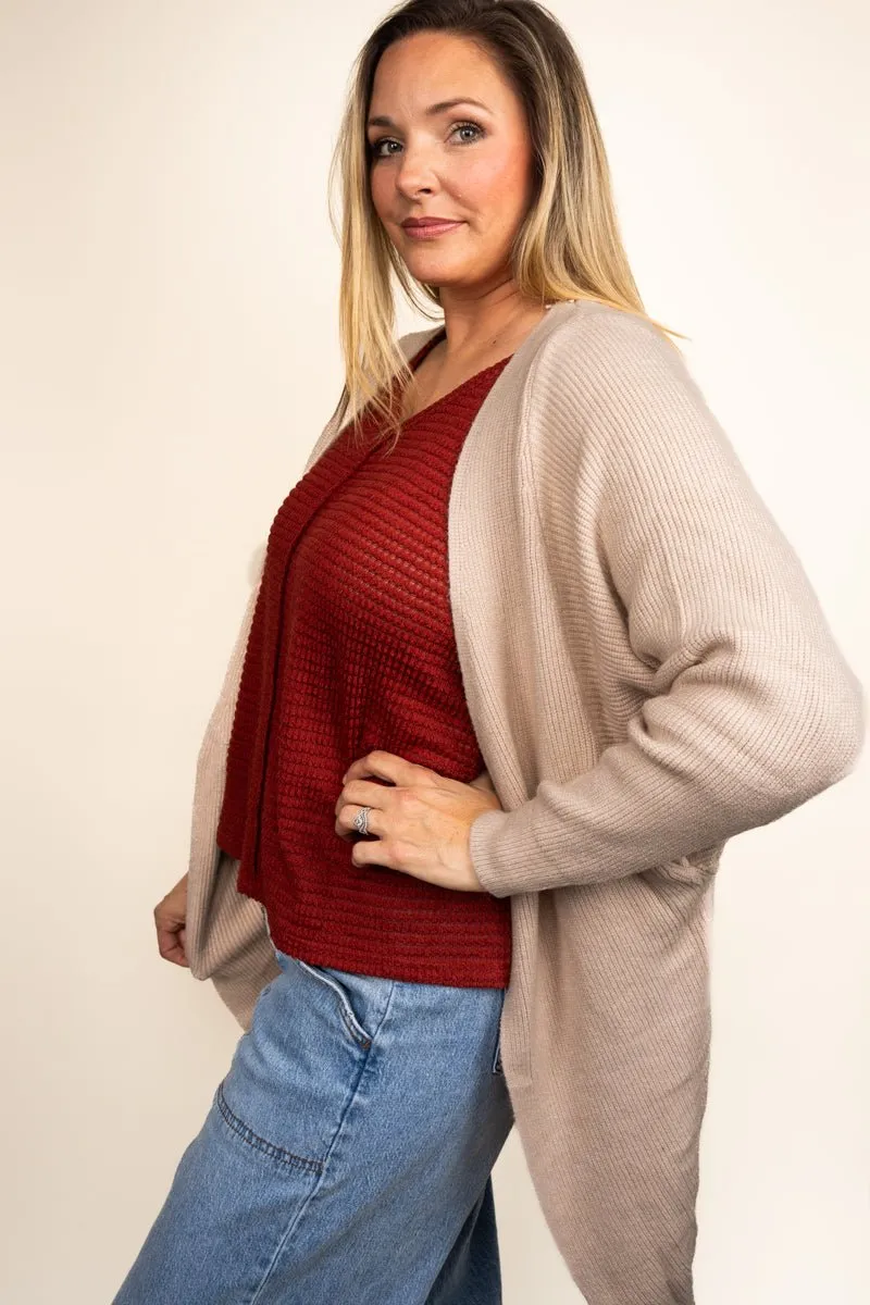 Be Clever Sweater Weather Knit Pocket Cardigan, Beige