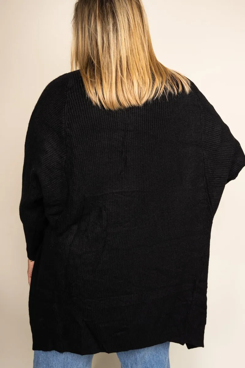 Be Clever Sweater Weather Knit Pocket Cardigan, Black
