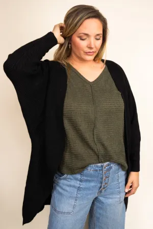 Be Clever Sweater Weather Knit Pocket Cardigan, Black