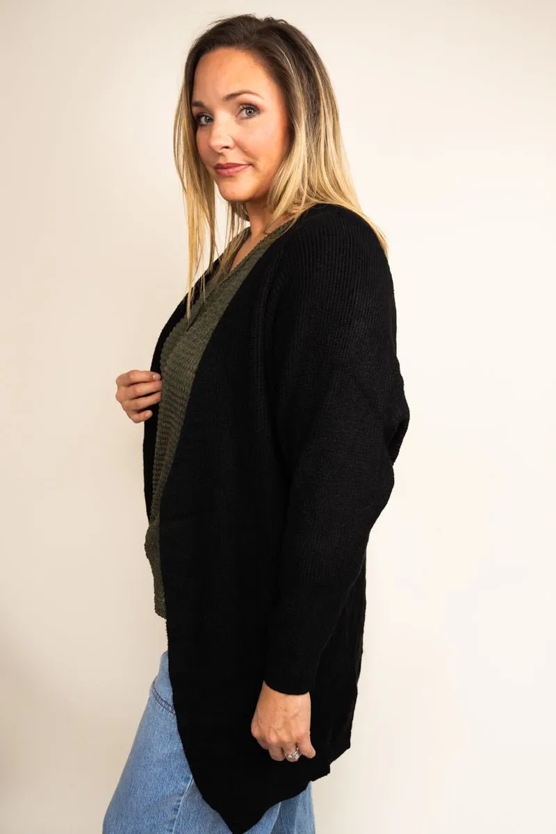 Be Clever Sweater Weather Knit Pocket Cardigan, Black