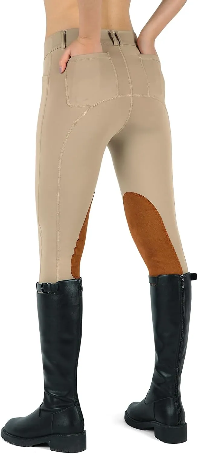 beroy Kids Horse Riding Knee-Patches Pants Girls Equestrian Front-Zip Breeches Legging with Pockets
