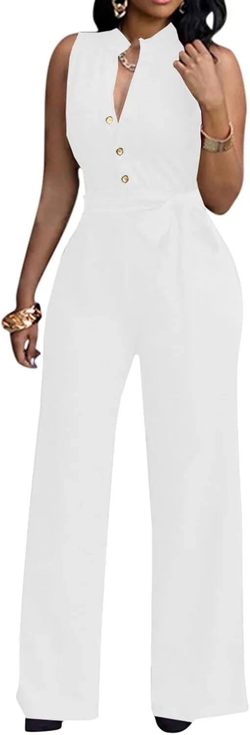 BestGirl Women's Sexy Jumpsuits Floral Print V Neck Sleeveless Wide Leg Long Pants Romper