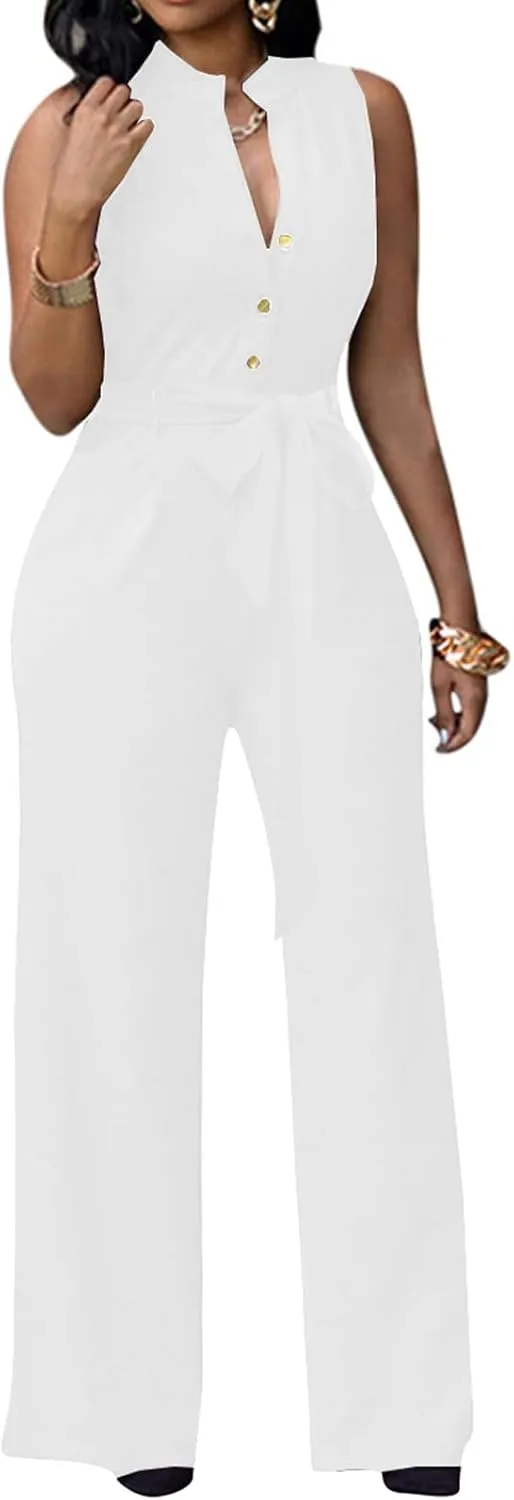 BestGirl Women's Sexy Jumpsuits Floral Print V Neck Sleeveless Wide Leg Long Pants Romper
