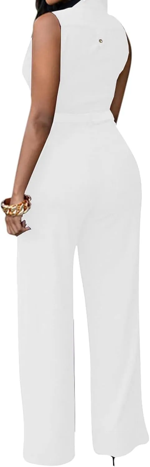 BestGirl Women's Sexy Jumpsuits Floral Print V Neck Sleeveless Wide Leg Long Pants Romper