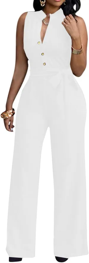BestGirl Women's Sexy Jumpsuits Floral Print V Neck Sleeveless Wide Leg Long Pants Romper