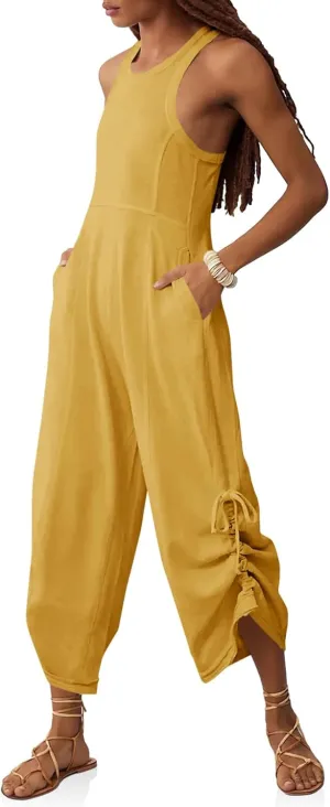 Cicy Bell Women's Workout Casual Jumpsuits Sleeveless Zip Up Back Wide Leg Long Pants Romper with Pockets