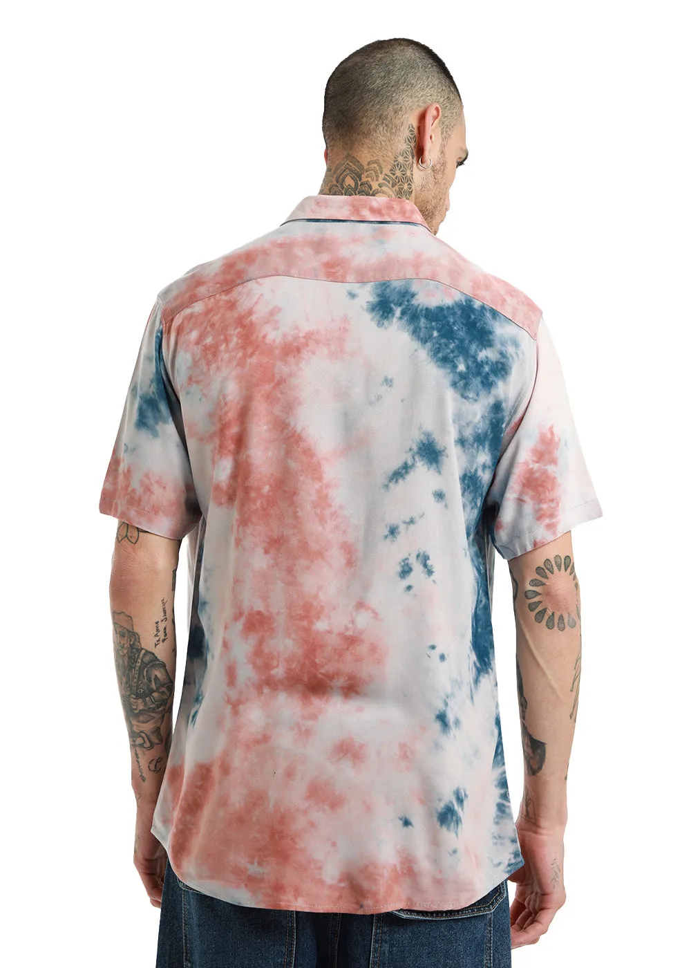 Coral Red Tie Dye Half Sleeve Shirt