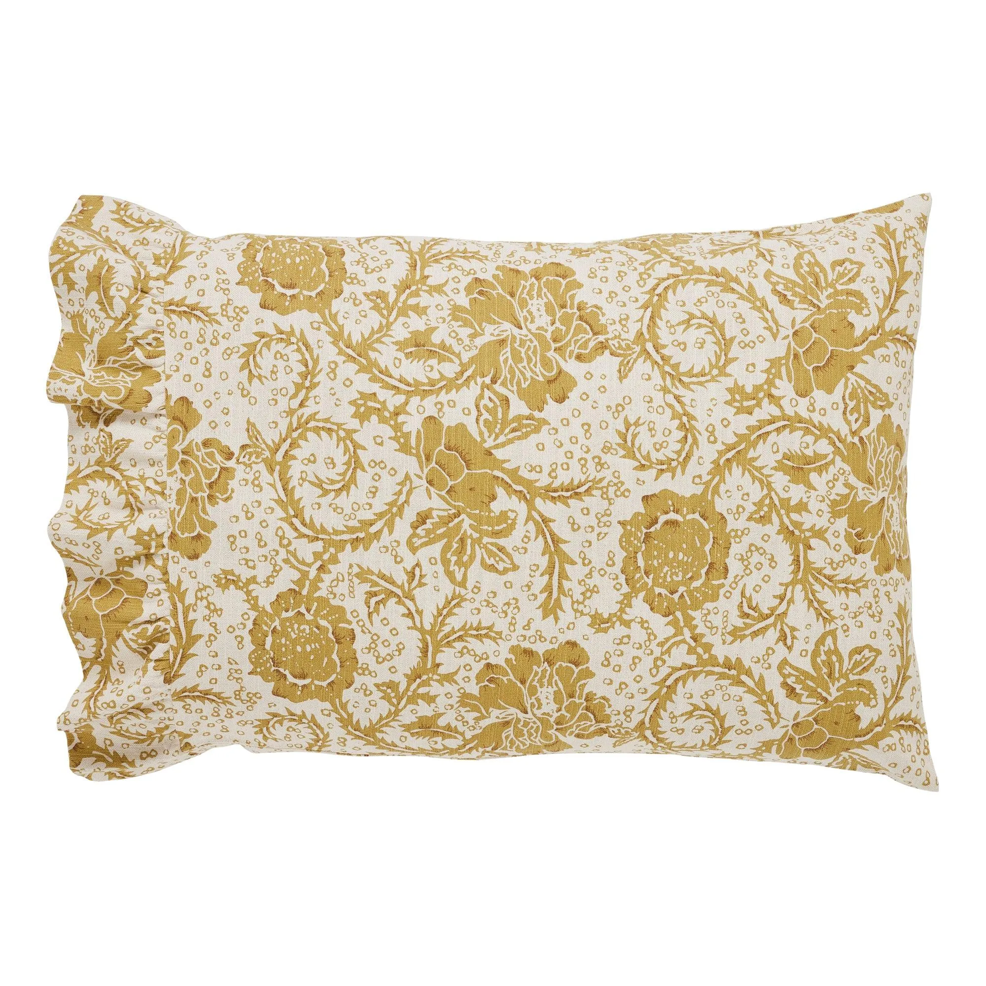 Dorset Gold Floral Ruffled Standard Pillow Case Set of 2 21x26 4 VHC Brands