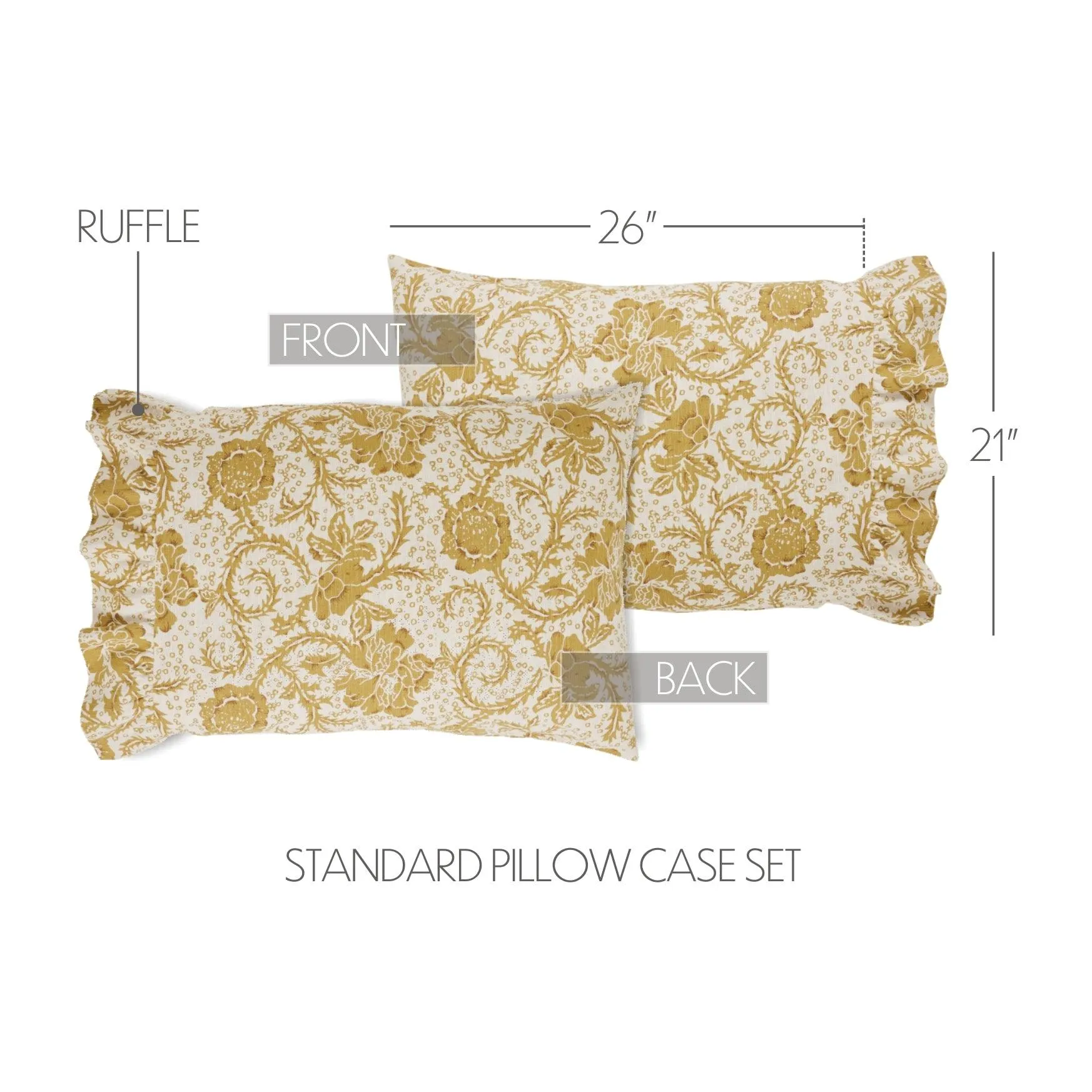Dorset Gold Floral Ruffled Standard Pillow Case Set of 2 21x26 4 VHC Brands