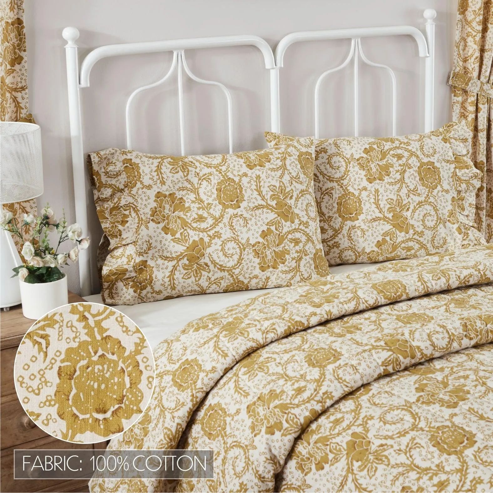 Dorset Gold Floral Ruffled Standard Pillow Case Set of 2 21x26 4 VHC Brands