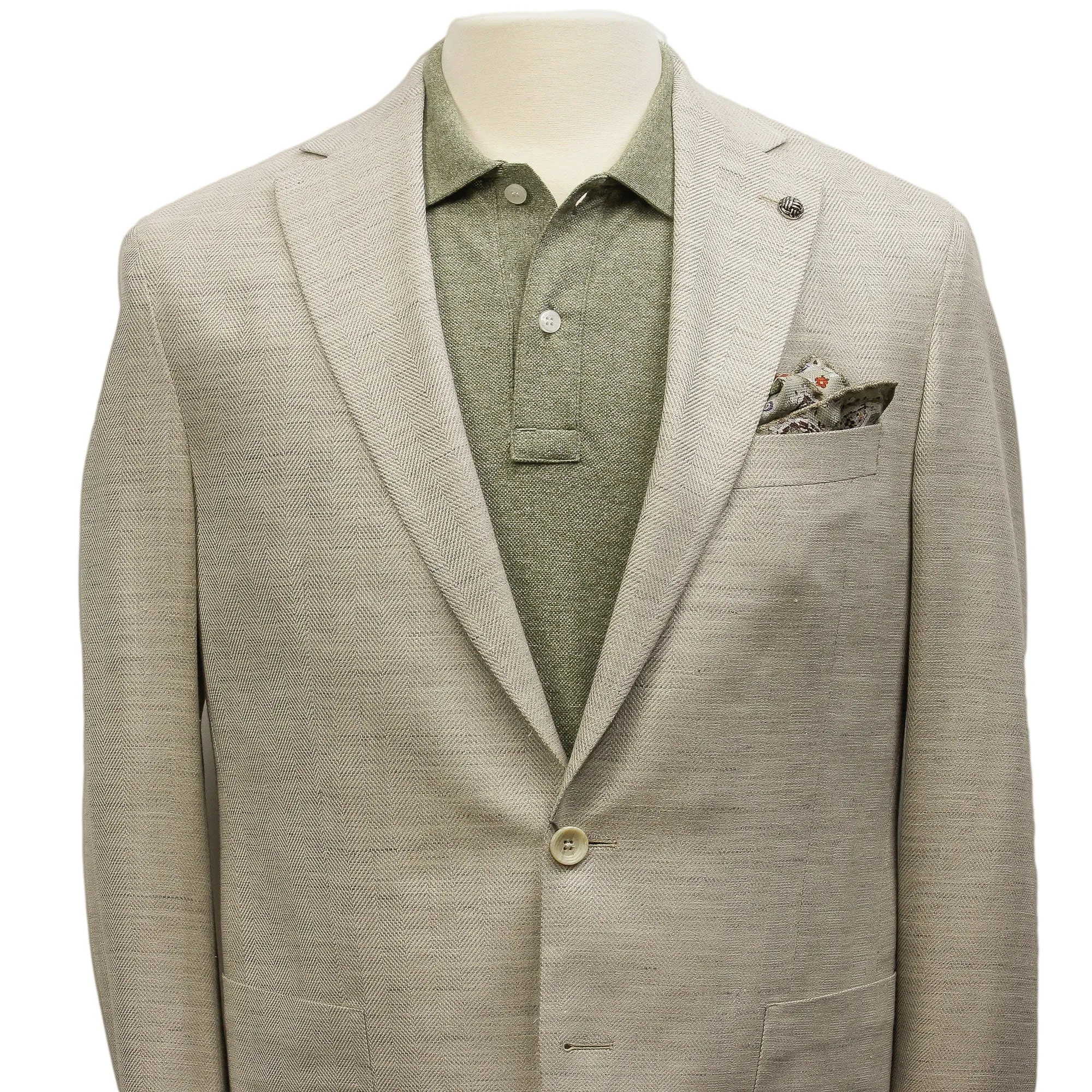 Eggshell Herringbone Loro Piana Wool Silk Linen Hampton Contemporary Fit Comfortwear Blazer - Jack Victor