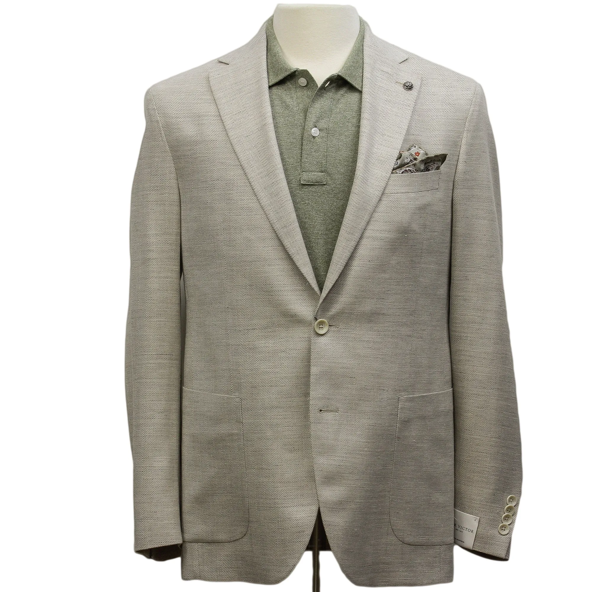 Eggshell Herringbone Loro Piana Wool Silk Linen Hampton Contemporary Fit Comfortwear Blazer - Jack Victor