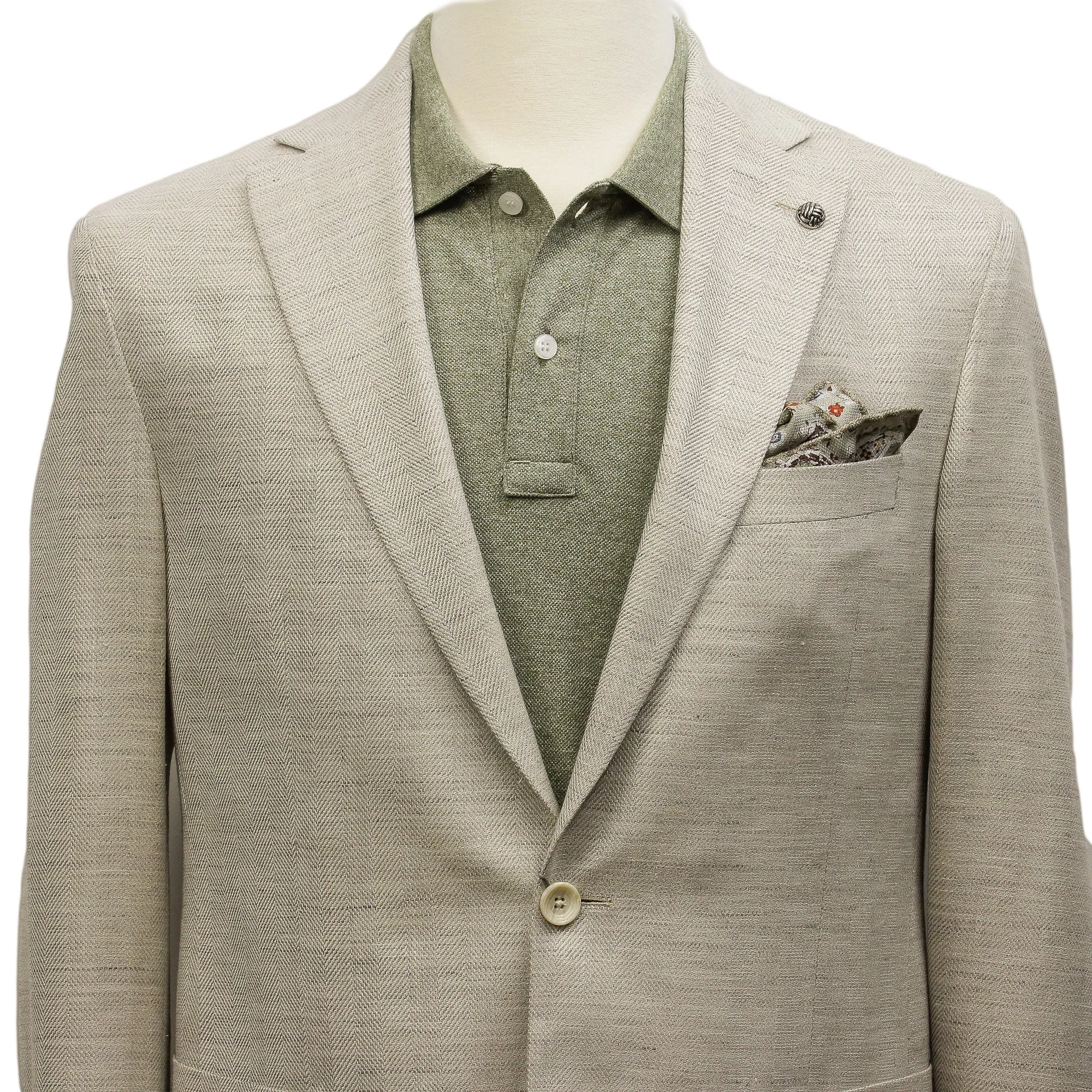 Eggshell Herringbone Loro Piana Wool Silk Linen Hampton Contemporary Fit Comfortwear Blazer - Jack Victor