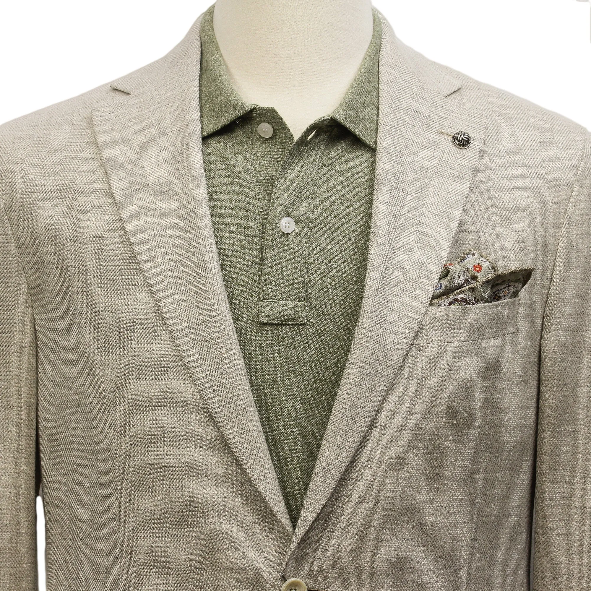 Eggshell Herringbone Loro Piana Wool Silk Linen Hampton Contemporary Fit Comfortwear Blazer - Jack Victor