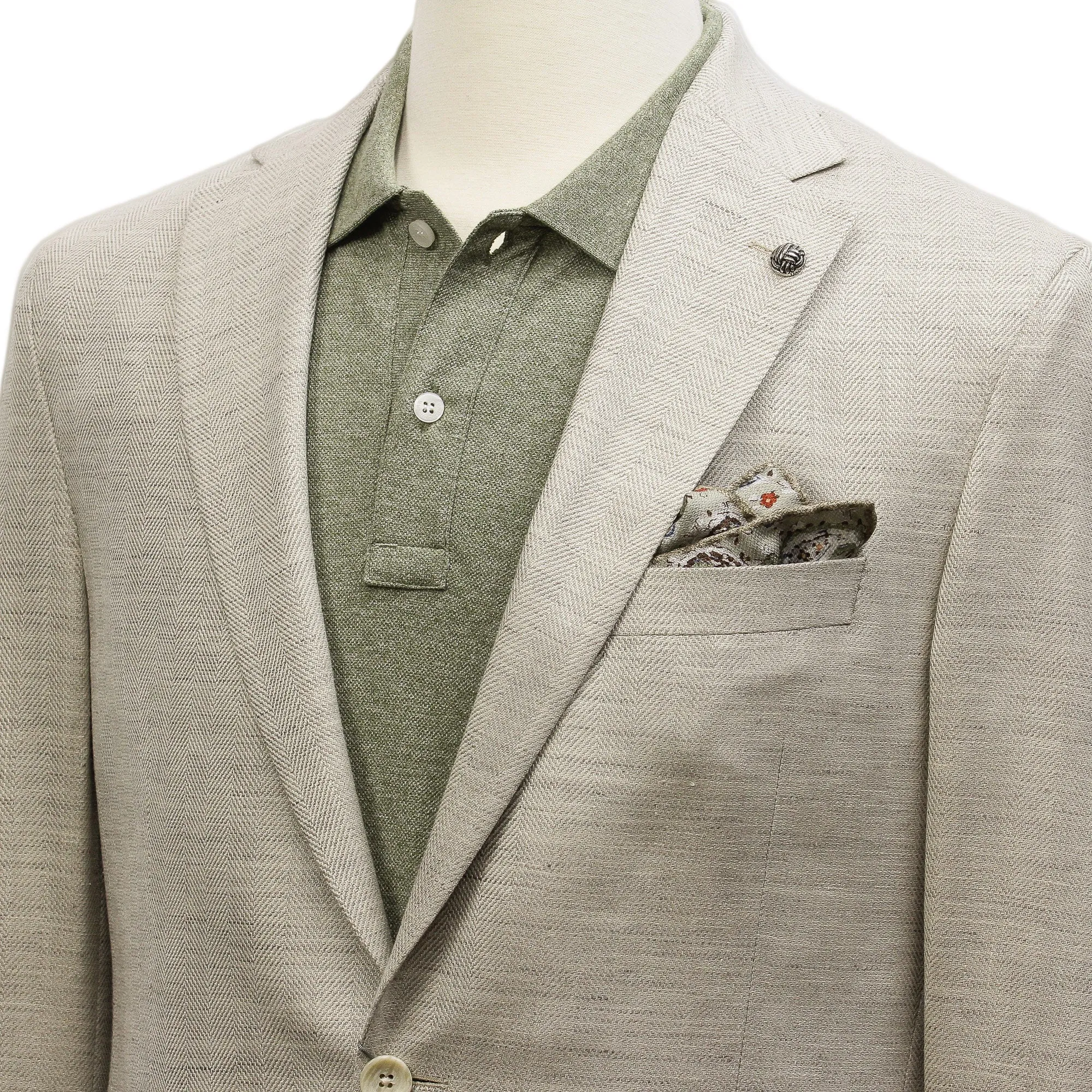 Eggshell Herringbone Loro Piana Wool Silk Linen Hampton Contemporary Fit Comfortwear Blazer - Jack Victor