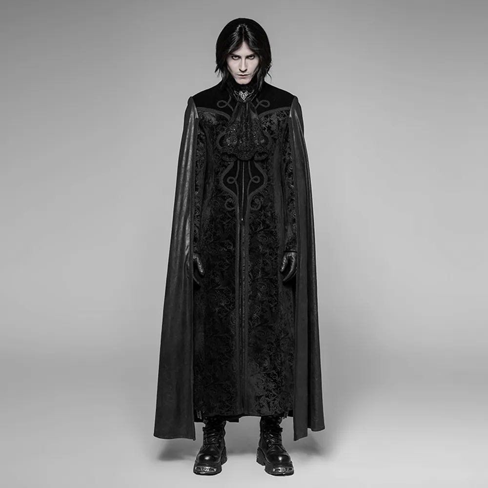 Elegant Gothic Velvet Cloak Coat with Embossed Detail