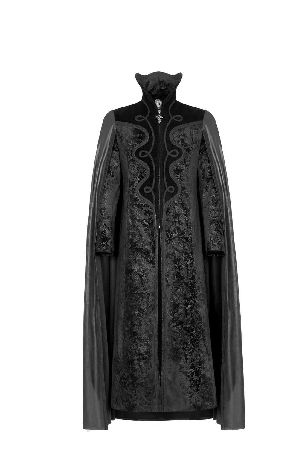 Elegant Gothic Velvet Cloak Coat with Embossed Detail