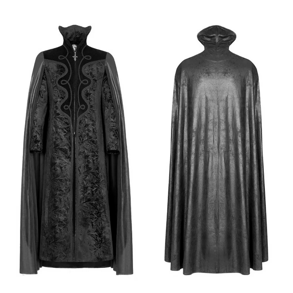 Elegant Gothic Velvet Cloak Coat with Embossed Detail