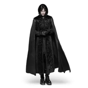 Elegant Gothic Velvet Cloak Coat with Embossed Detail