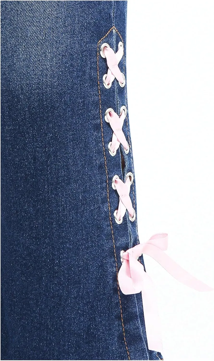 Floerns Girl's Bell Bottom Flare Jeans Cute Lace Up Bow Side Y2k Denim Pants