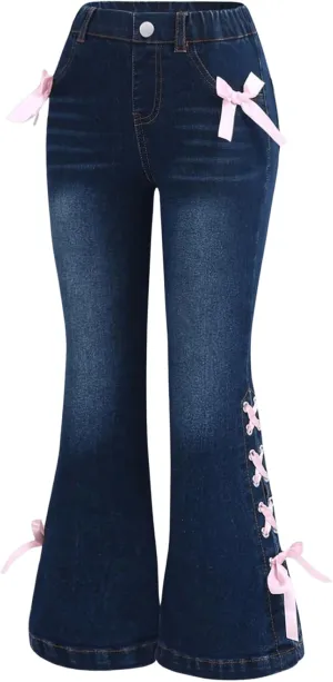 Floerns Girl's Bell Bottom Flare Jeans Cute Lace Up Bow Side Y2k Denim Pants