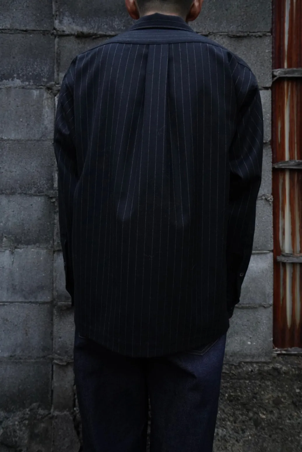 Gather Stripe Open Collar Shirt (STRIPE)