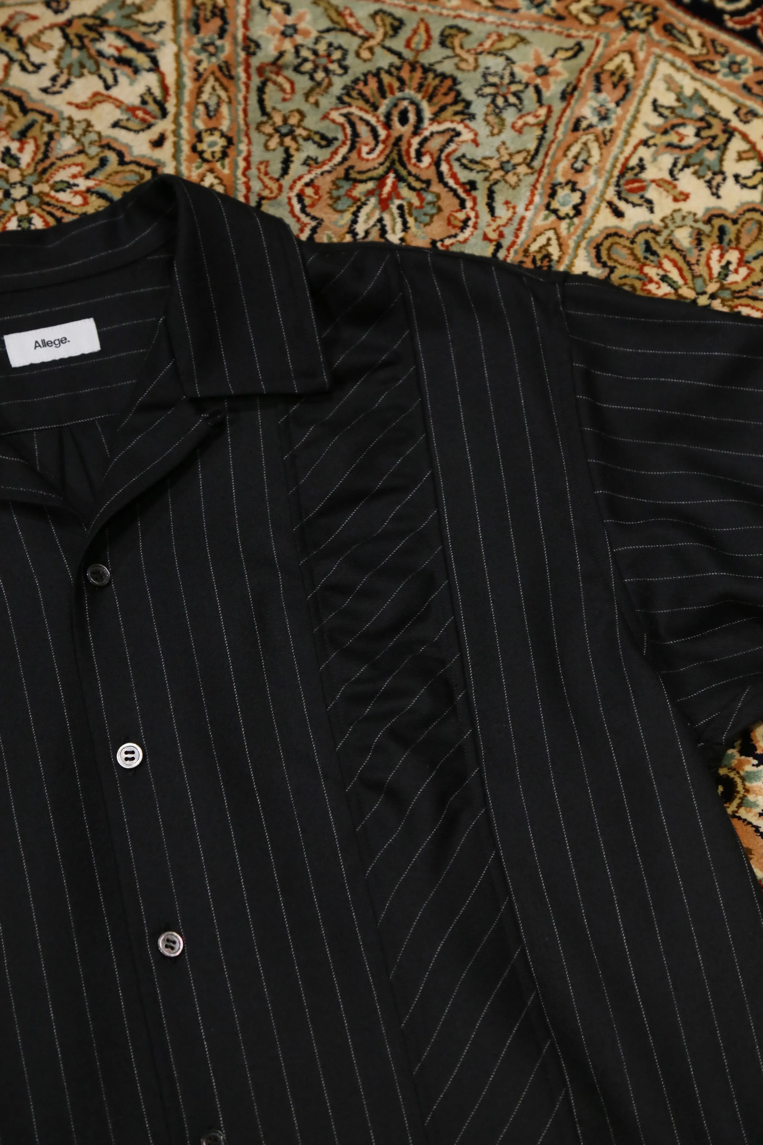 Gather Stripe Open Collar Shirt (STRIPE)