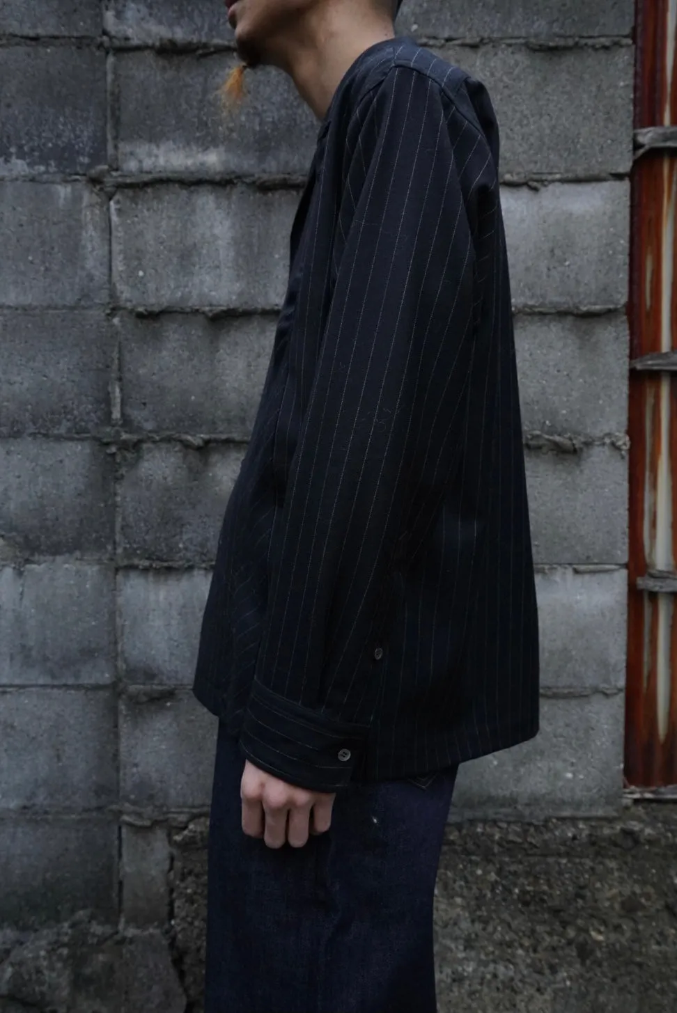 Gather Stripe Open Collar Shirt (STRIPE)