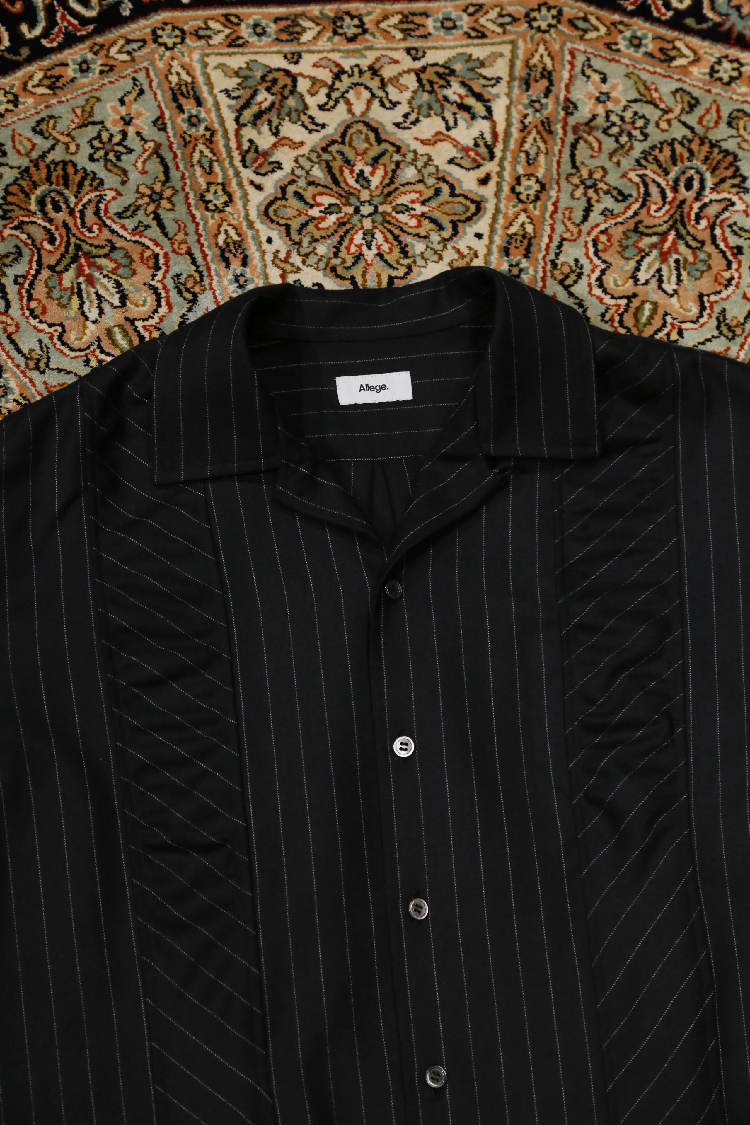 Gather Stripe Open Collar Shirt (STRIPE)