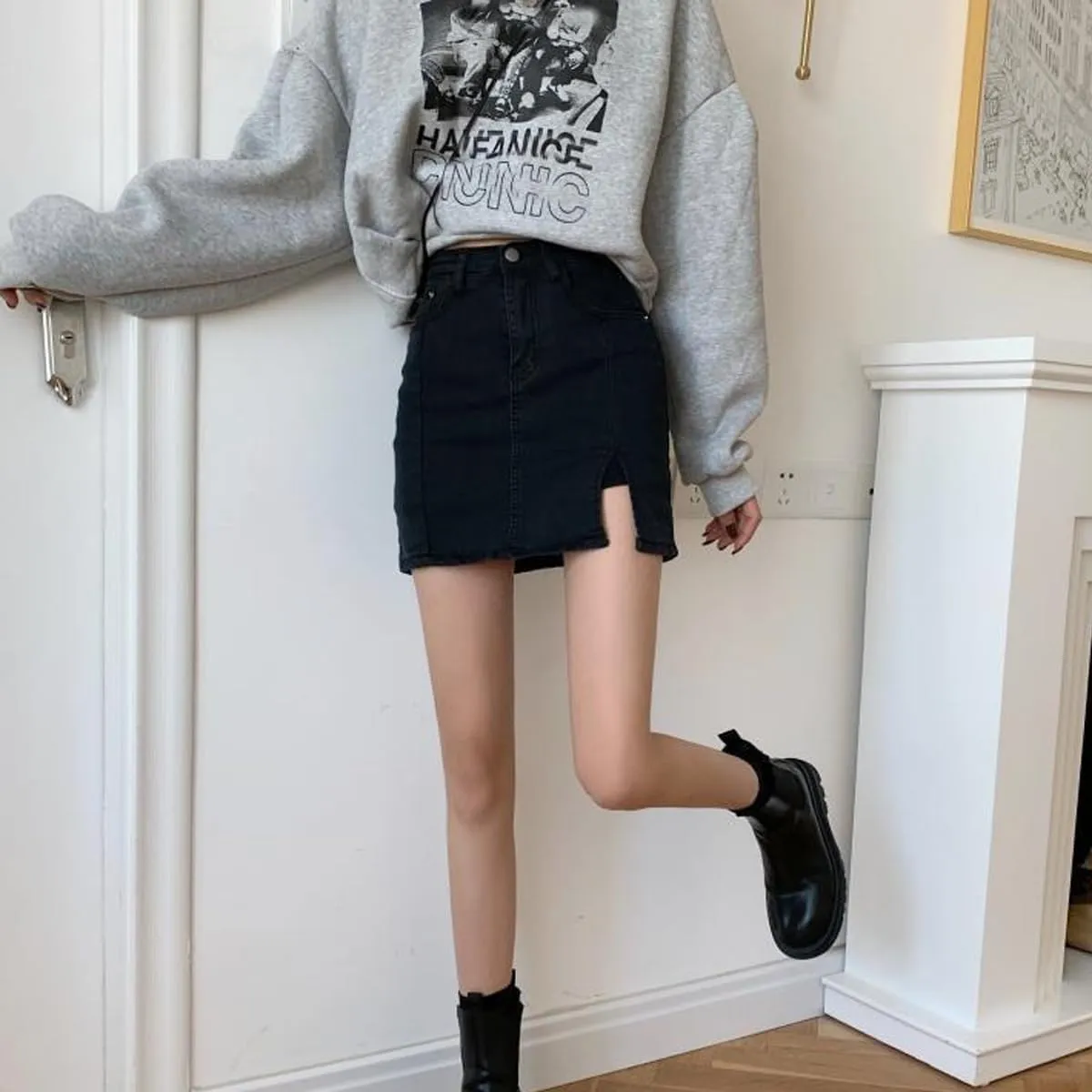 Gothic Denim Short Skirt, Spicy Girl, high Waisted Split Buttocks Skirt Pants, Women's Summer Denim Short Skirt