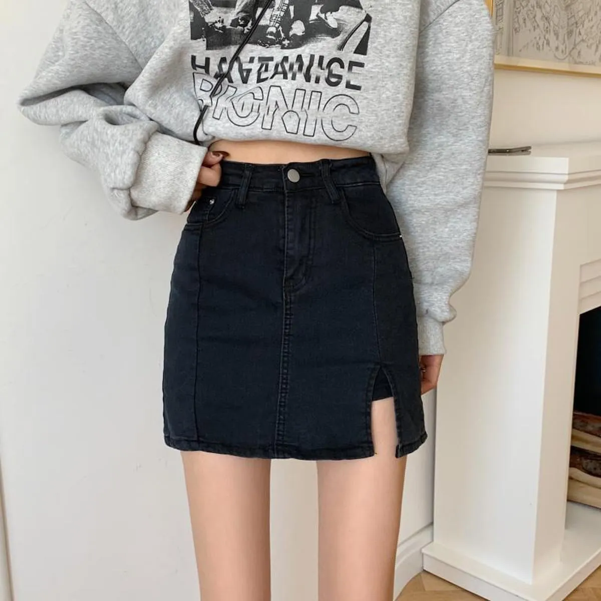 Gothic Denim Short Skirt, Spicy Girl, high Waisted Split Buttocks Skirt Pants, Women's Summer Denim Short Skirt