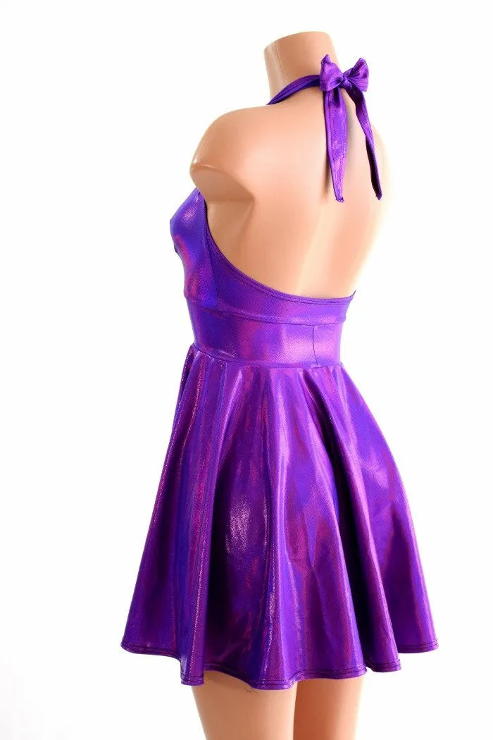 Grape Holographic Halter Skater Dress