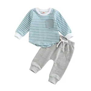 Gray Pants Striped Baby Set