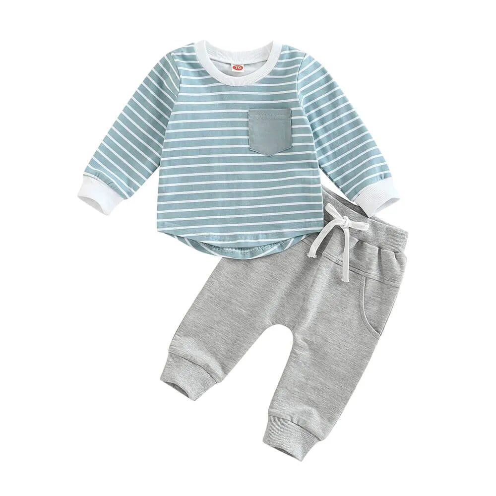 Gray Pants Striped Baby Set