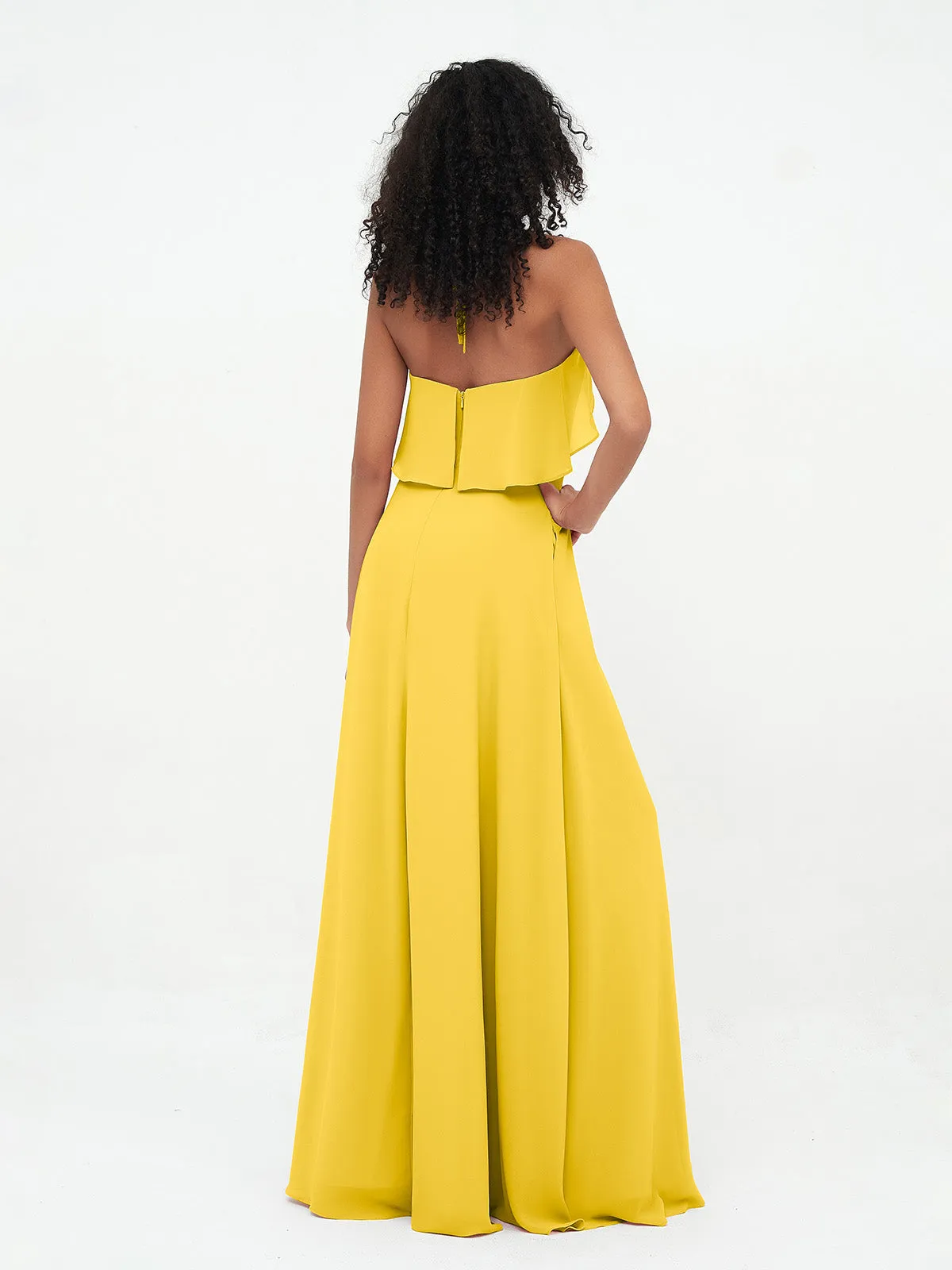Halter Strap Chiffon Long Bridesmaid Dresses Marigold