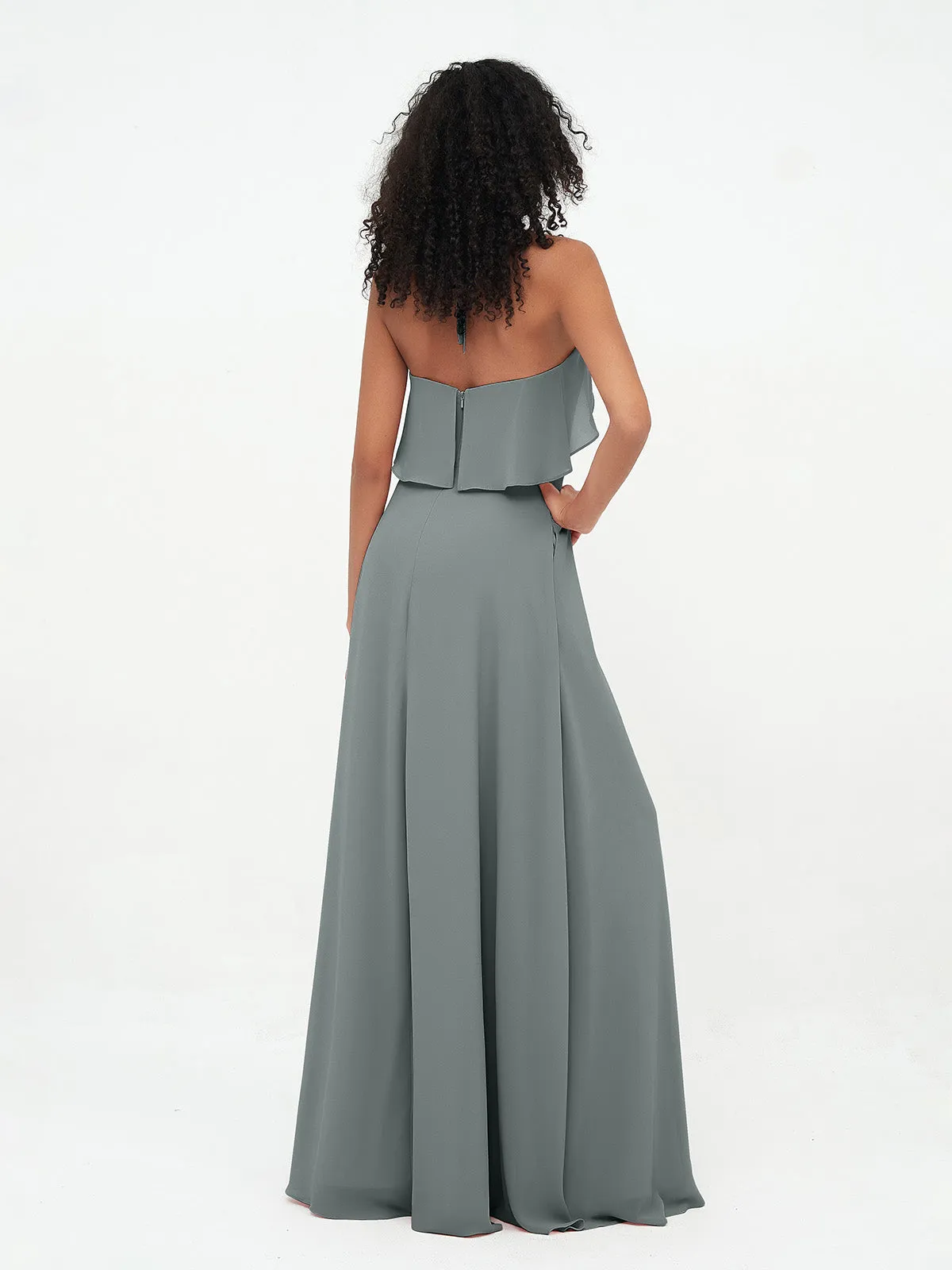 Halter Strap Chiffon Long Bridesmaid Dresses Steel Grey