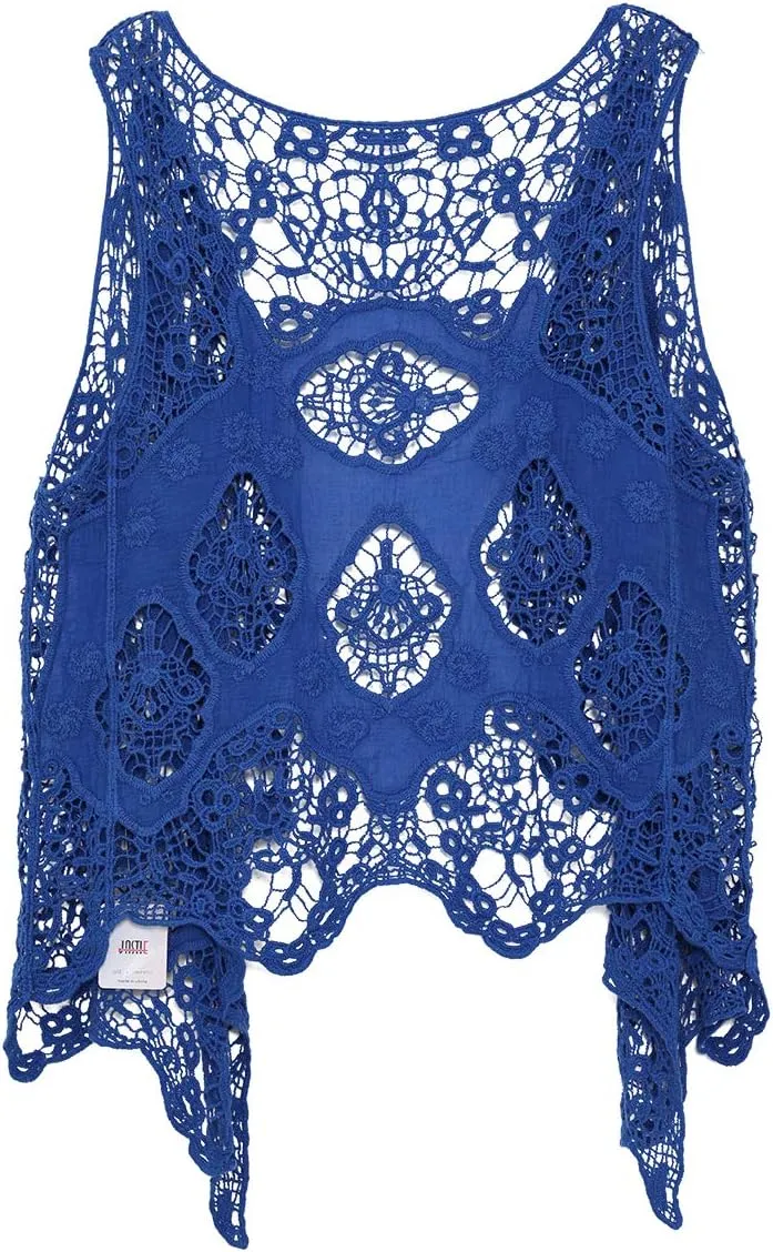 JASTIE Women Open Stitch Cardigan Boho Sleeveless Hippie Summer Hollow Out Solid Crochet Vest