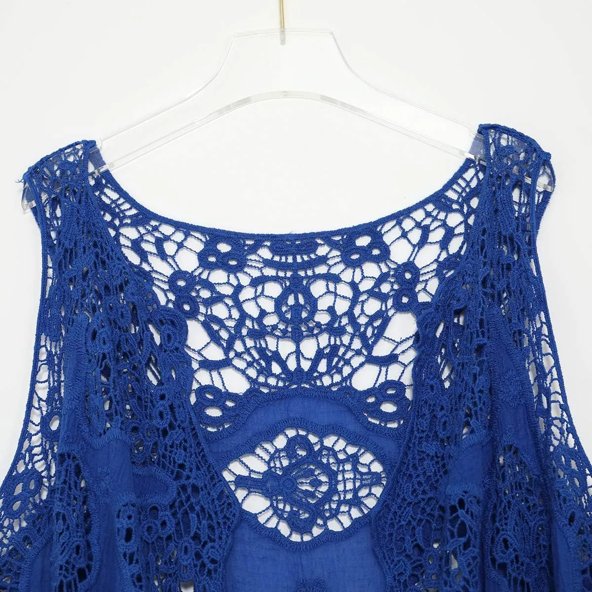 JASTIE Women Open Stitch Cardigan Boho Sleeveless Hippie Summer Hollow Out Solid Crochet Vest