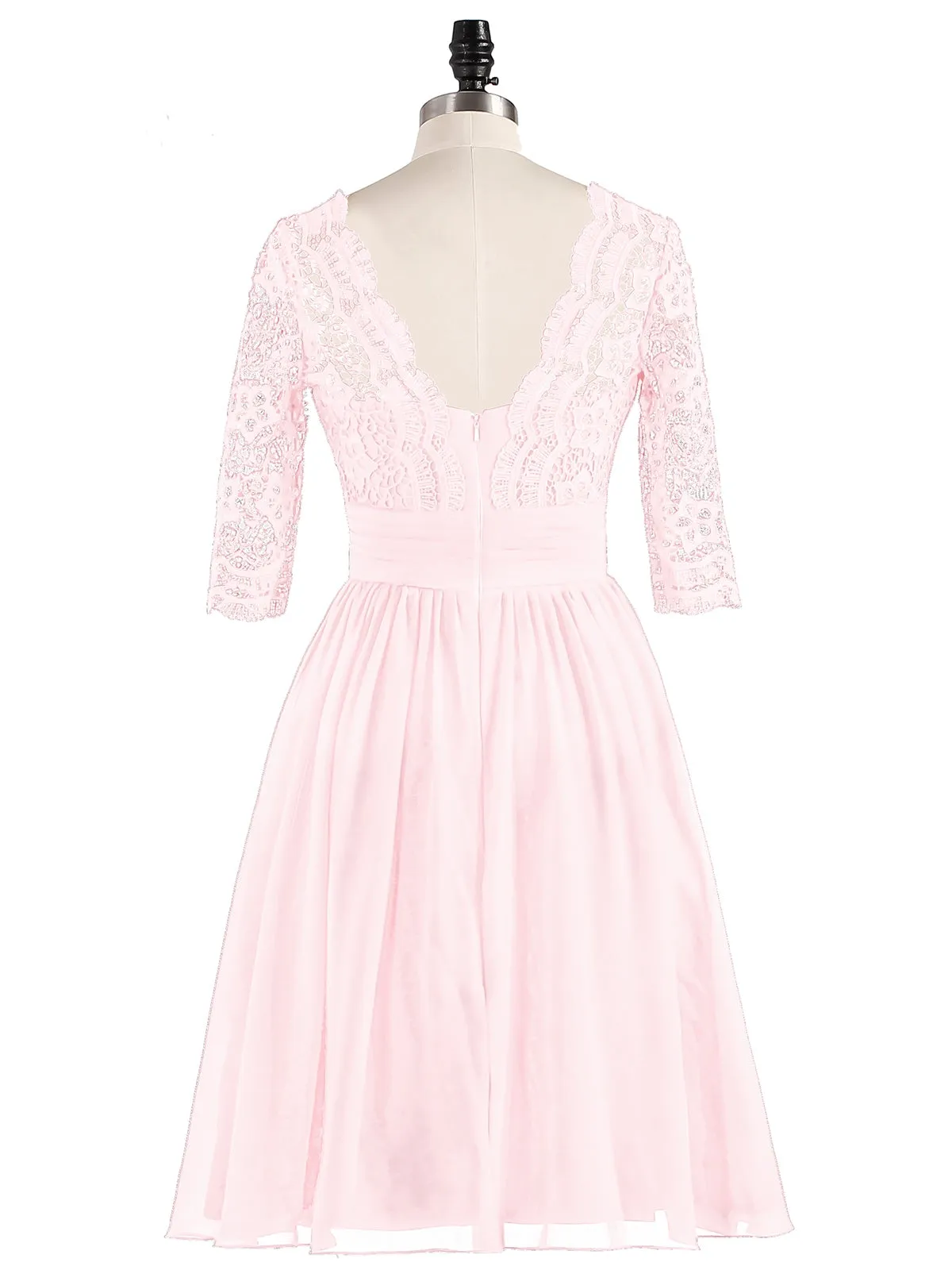 Lace and Chiffon Short Dress with Half Sleeves Blushing Pink