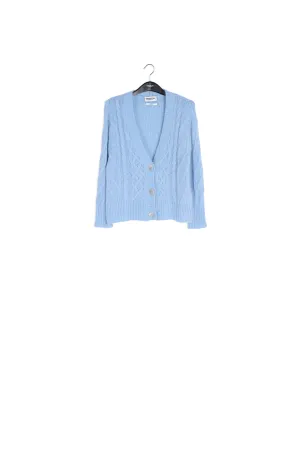 Light blue cable-knit V-neck cardigan