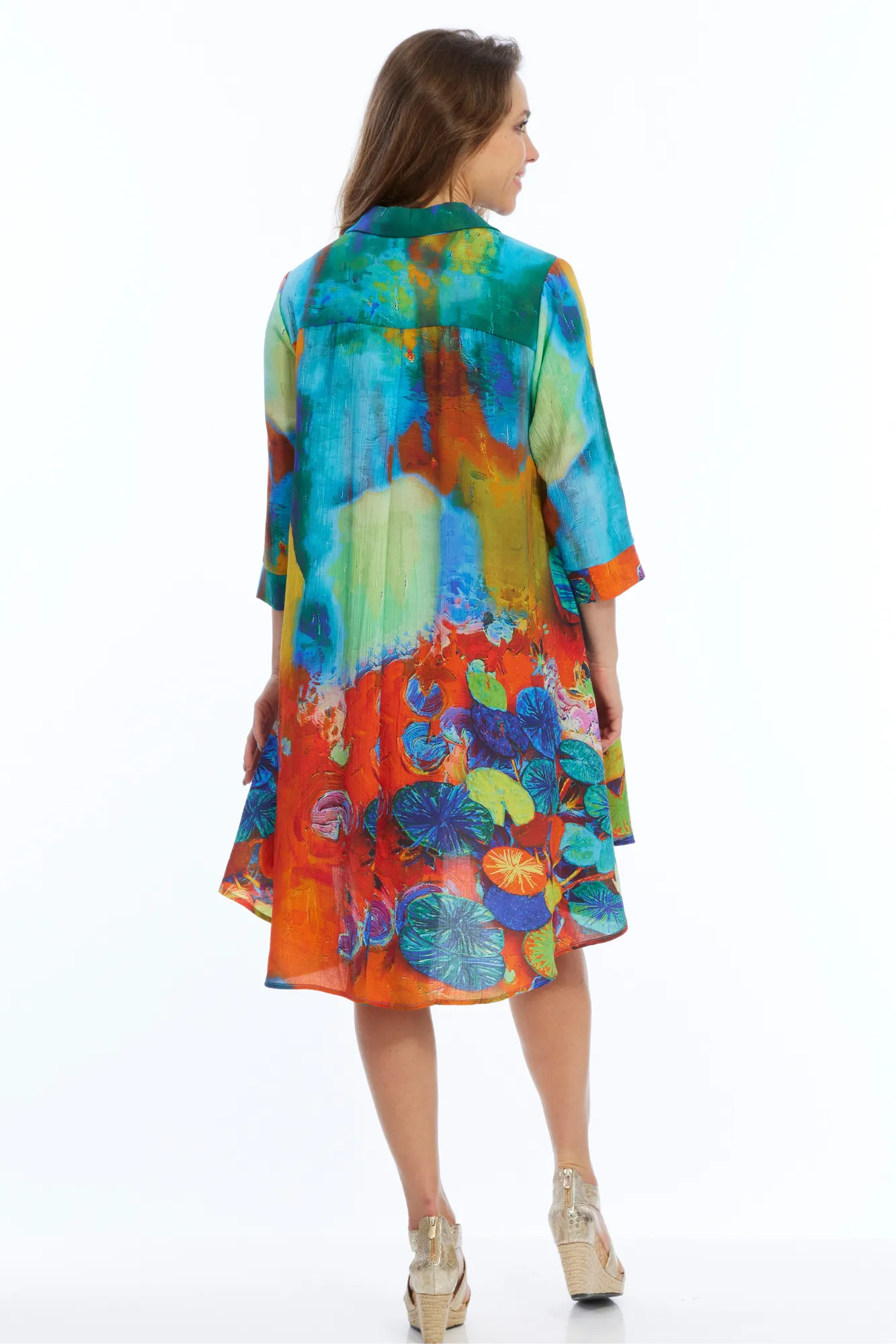 LIOR Women's 3/4 Sleeve Duster Dress In Aqua Print