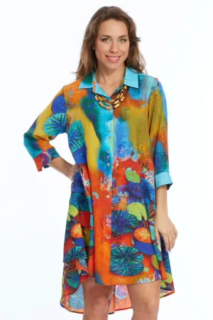 LIOR Women's 3/4 Sleeve Duster Dress In Aqua Print