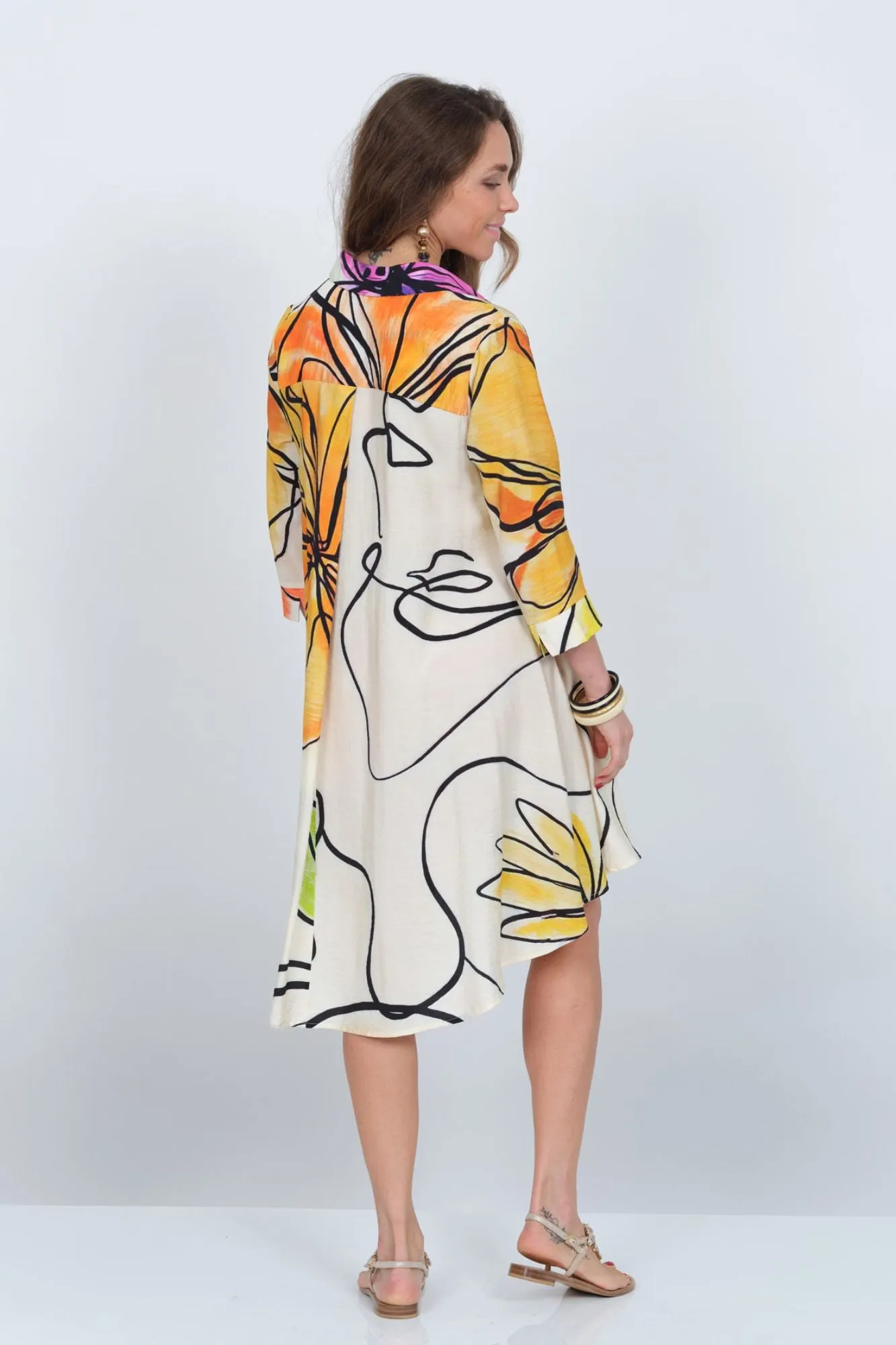 LIOR Women's Shirt Dress Button Front In Abstract Leaf Print -"S135"
