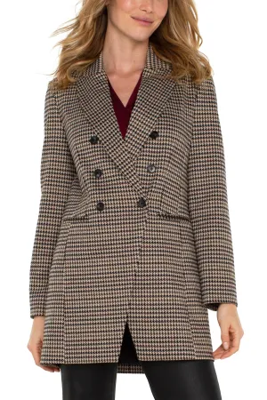 Liverpool Double Breasted Longline Blazer In Black And Tan Houndstooth